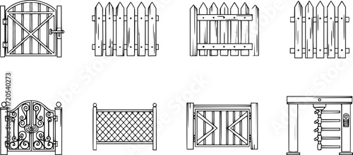 Gate icon vector set. Wicket illustration sign collection. Fence symbol or logo.
