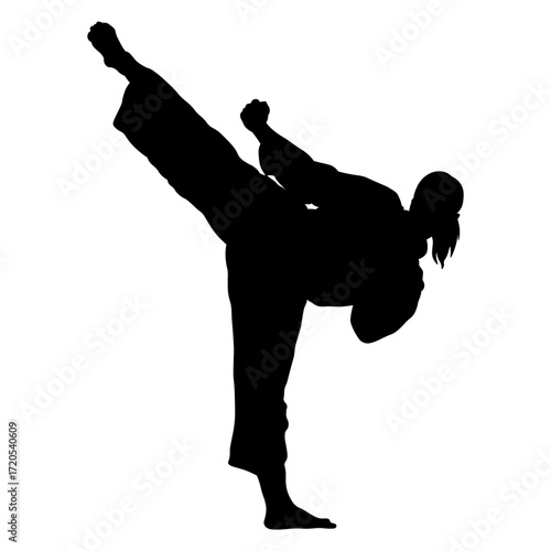 Silhouette of a Woman Karate Athlete.