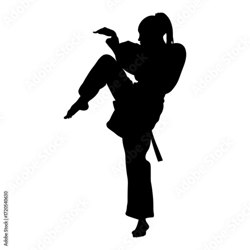 Silhouette of a Woman Karate Athlete.