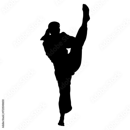 Silhouette of a Woman Karate Athlete.