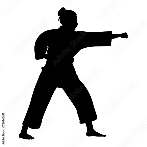 Silhouette of a Woman Karate Athlete.