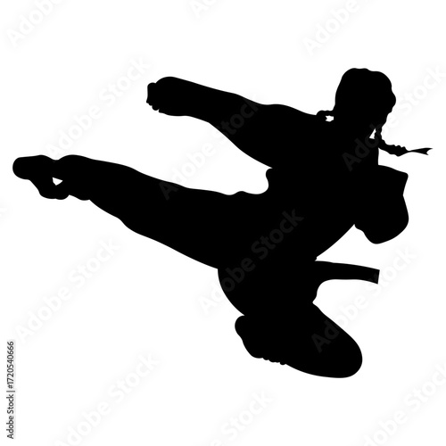 Silhouette of a Woman Karate Athlete.