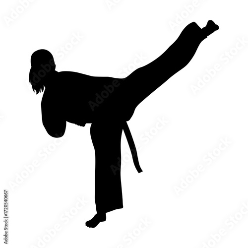 Silhouette of a Woman Karate Athlete.