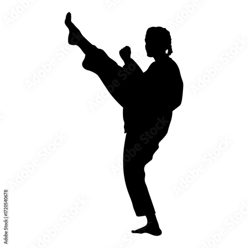 Silhouette of a Woman Karate Athlete.