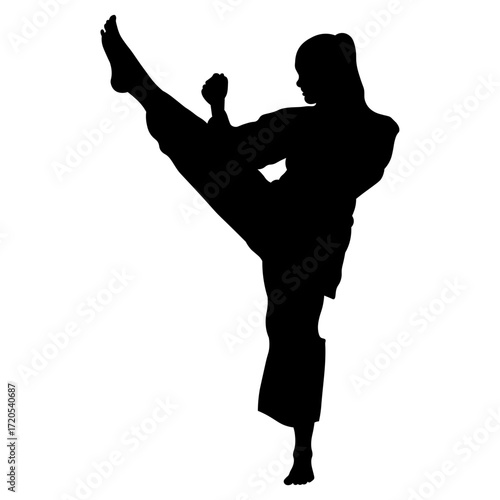 Silhouette of a Woman Karate Athlete.