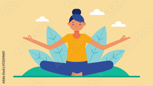 A person in a yoga pose practicing mindful breathing as they hold the pose promoting a sense of balance and stability both physically and mentally.. Vector illustration