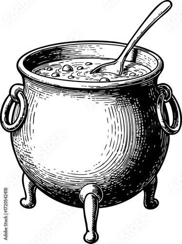 Witch Cauldron etching illustration