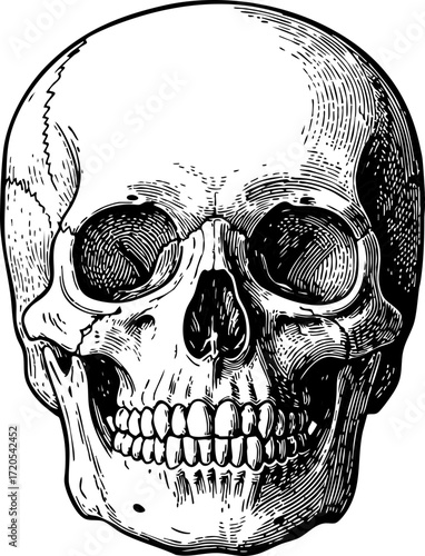  Human Skull etching illustration
