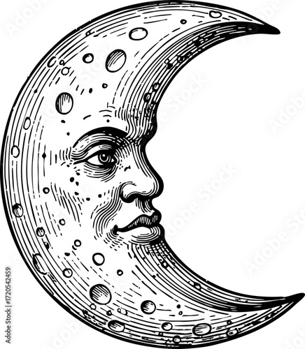 Crescent Moon etching illustration