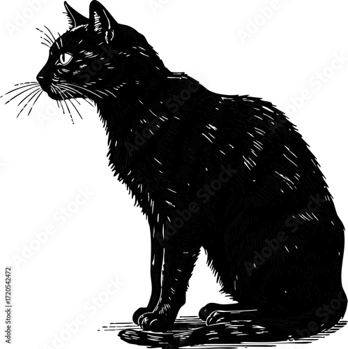 Black Cat etching illustration