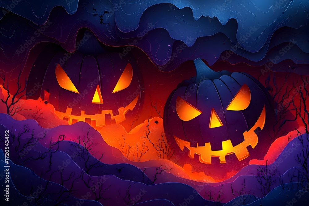 Fototapeta premium Celebrate Halloween Night with Spooky Pumpkins, Ghosts, Witches, and Magic, Bringing Mystery, Fun, and Fright to Autumn Festivities Everywhere