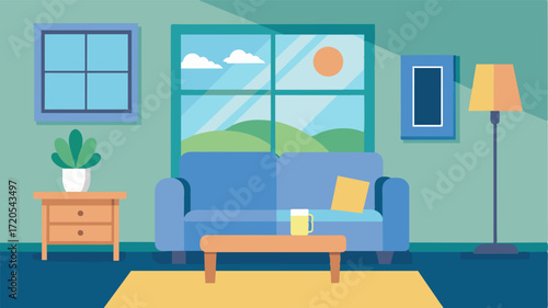 A living room with natural lighting and minimal glare to reduce visual distractions and confusion for individuals with dementia.. Vector illustration