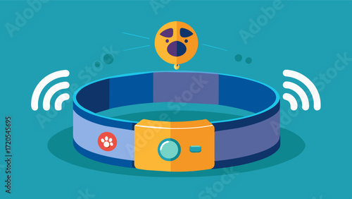 A smart collar fitted with sensors that can remotely detect changes in an animals behavior indicating potential health issues and allowing for early intervention.. Vector illustration