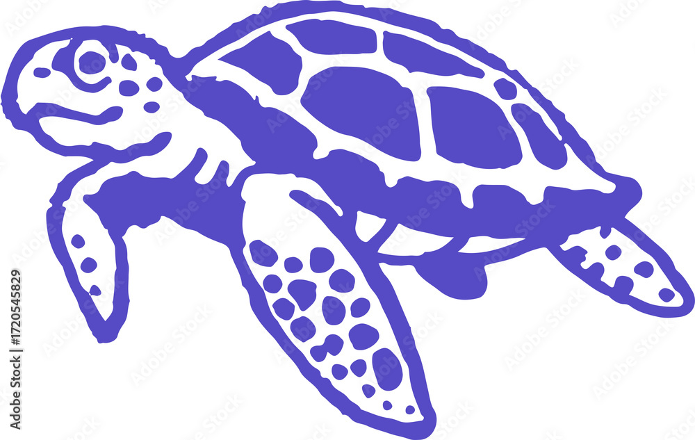 Fototapeta premium A stylized illustration of a sea turtle, depicted in shades of purple and white.