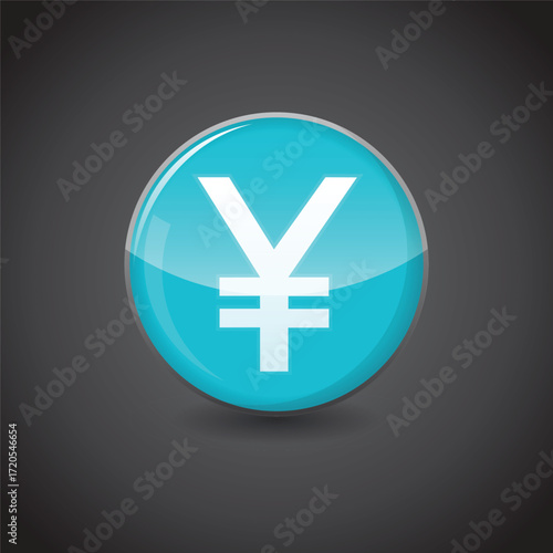Japanese Yen currency sign Icon on shiny aqua blue sphere. Currency Symbol Vector. Illustration of shiny blue circle. Financial, economic, crypto, investment design concepts