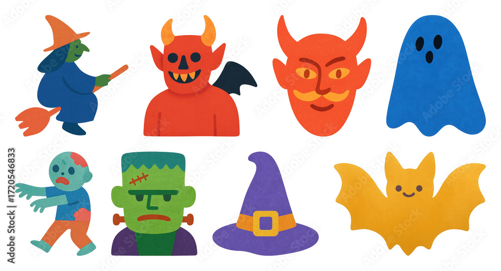 Obraz premium PNG Colorful Halloween character illustrations, element set on transparent background