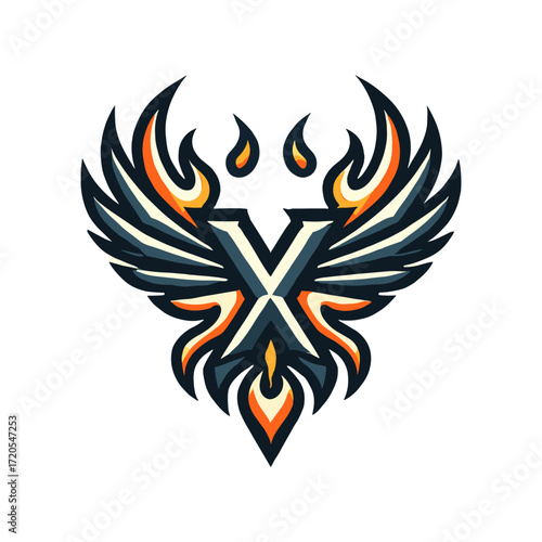 Logo with the letter X + wings of a firebird on a white background