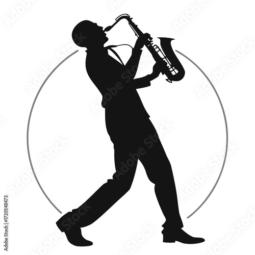 Street saxophone player silhouette