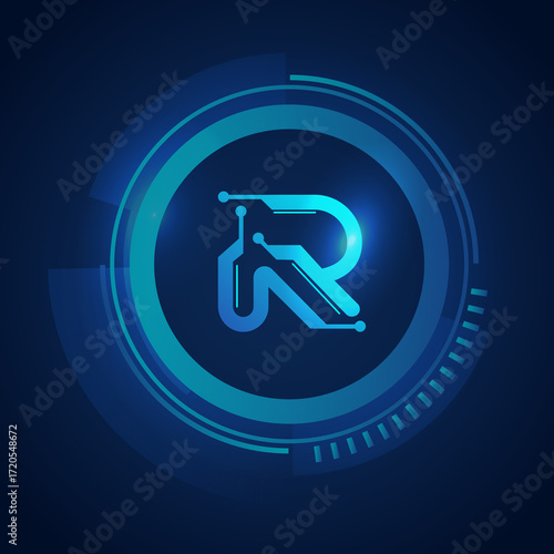 letter r initials technology connection logo design