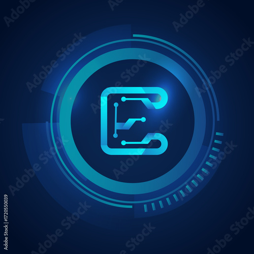 letter e initials technology connection logo design