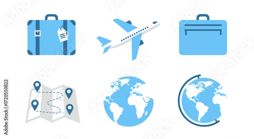 Traveling Essentials Luggage, Airplane, Maps, and Globe Icons for Your Next Adventure