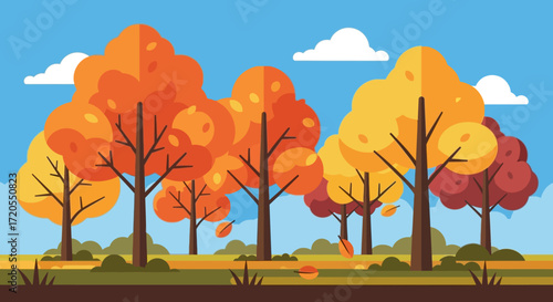 Autumn Landscape Colorful Trees and Falling Leaves