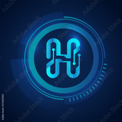 letter h initials technology connection logo design