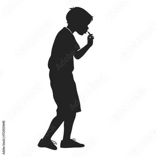 Boy whistling with fingers silhouette
