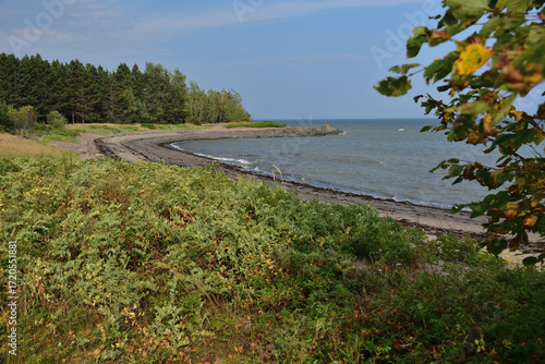 Iles aux Coudres shoreline on a sunny day. St-Lawrence river shoreline, Charlevoix, Quebec, Canada