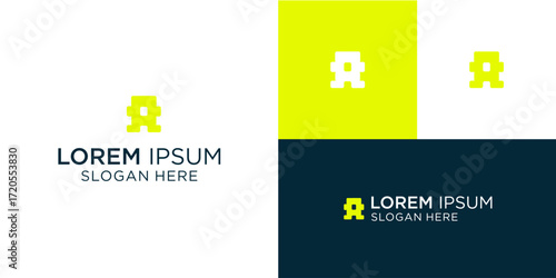 Modern pixelated letter logo design template for creative business branding, vibrant and bold, perfect for tech startups and innovative companies looking for a distinctive mark