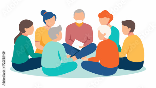 A group of siblings sitting in a support group for Alzheimers disease caregivers. They gather to discuss the challenges of caring for their aging parents share resources and. Vector illustration