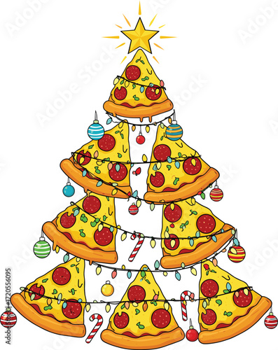 Pizza Slice Forming Christmas Tree with Star Topping.