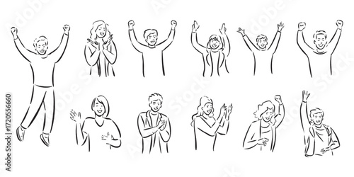 Vector artwork of cheerful people expressing happiness, laughter, and milestone achievements for marketing designs