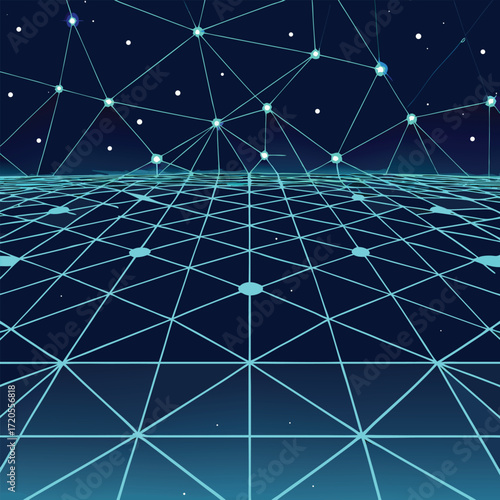 Abstract Digital Network Grid with Glowing Nodes technology