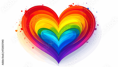 Rainbow heart illustration on white background, symbolizing love and diversity.