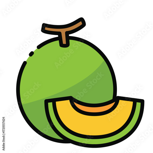 A green melon with a slice cut from it