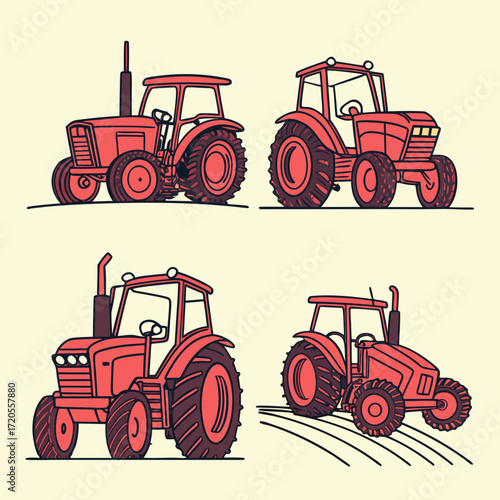 red tractor isolated on white
