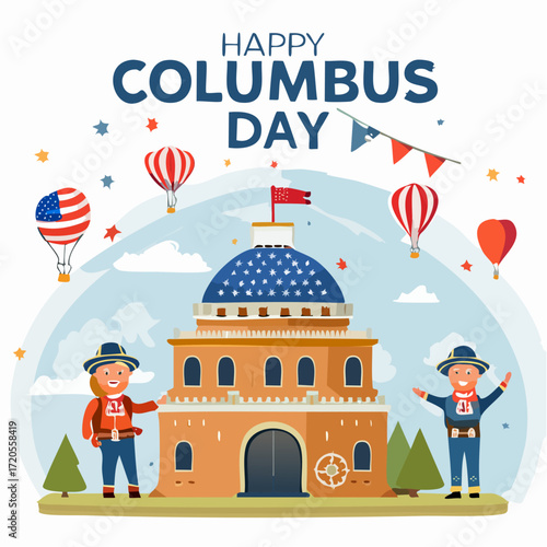 Columbus Day USA Festival Celebration Social Media Post Design Template American Holiday Banner United States