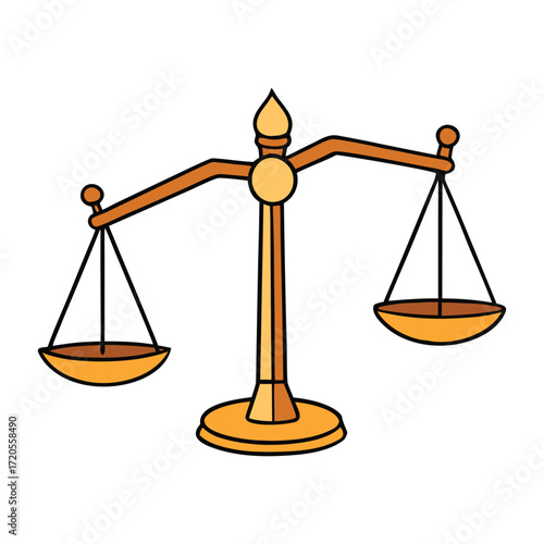 A pair of elegant golden justice scales, symbolizing fairness and balance, shining with polished perfection, representing law, equity, and impartial judgment.

