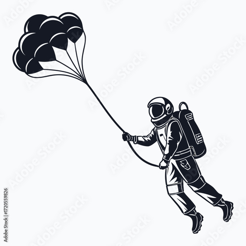 Astronaut floating with tether silhouette