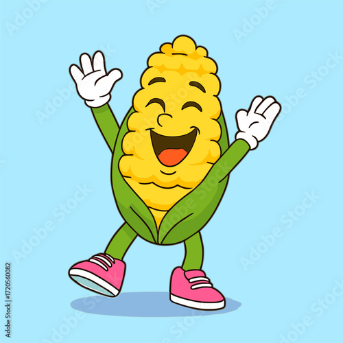Corn Cartoon Illustrations Corn Character Mascot Happy Jumping