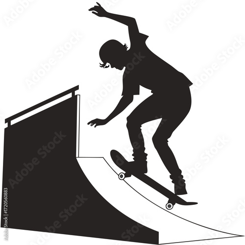Skateboarder jumping ramp silhouette