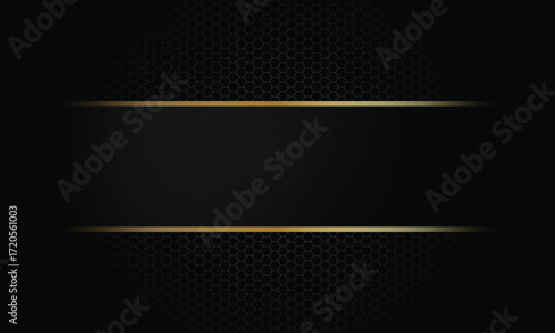 Abstract gold shiny color black frame layout modern design on hexagon pattern. Luxury background vector.