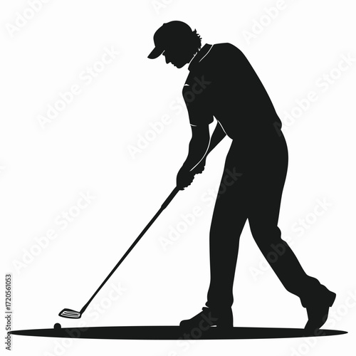 Golfer standing with putter silhouette