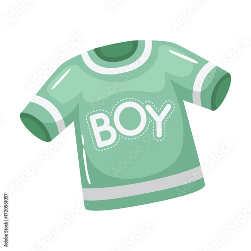 A green tshirt with BOY text in white lettering on the front