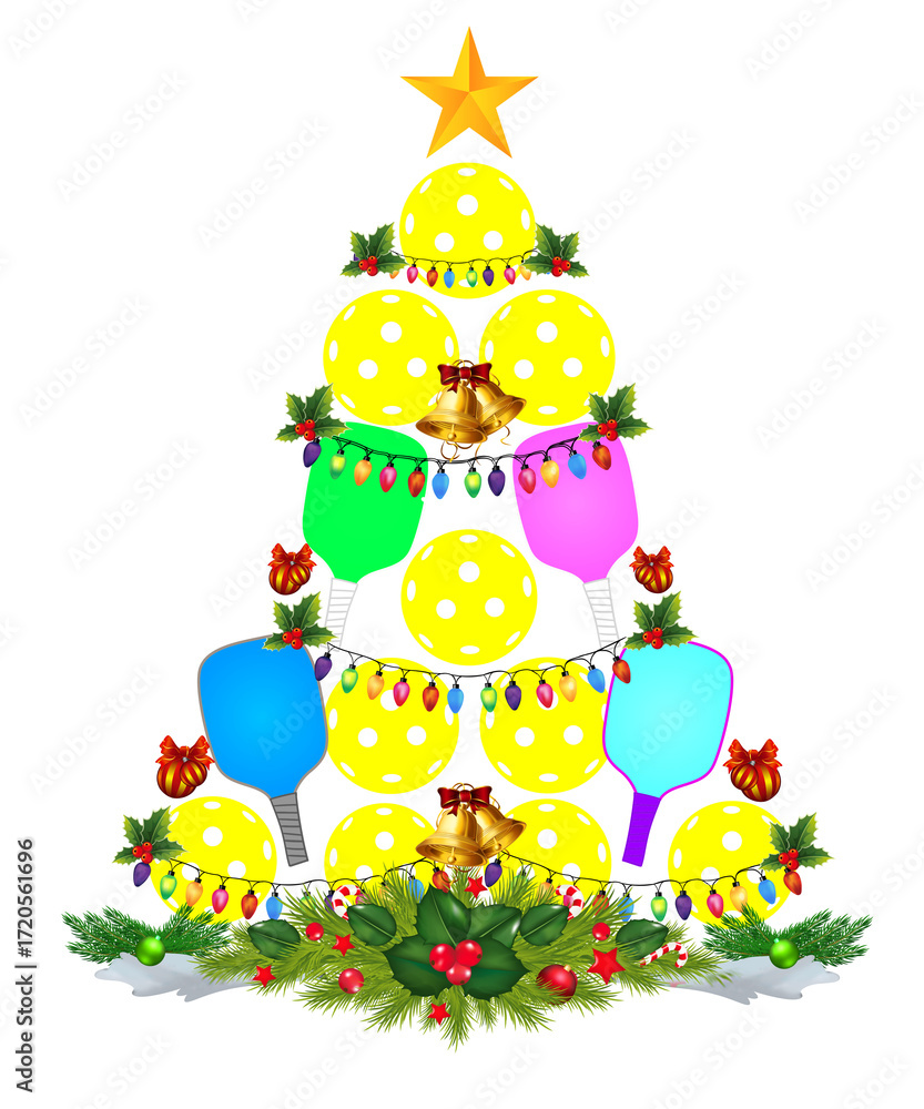 Fototapeta premium Pickleball Christmas Tree Santa Pickleball X-mas 