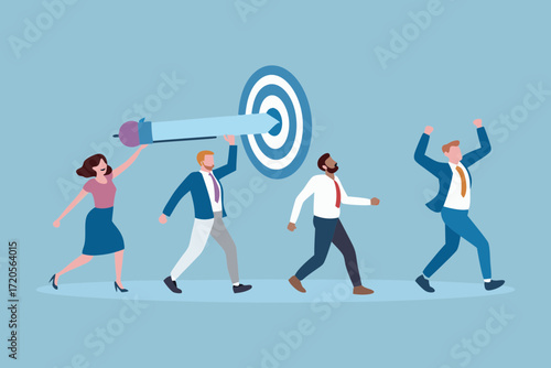 Diverse team of professionals collaborating to achieve a common business goal and celebrate success