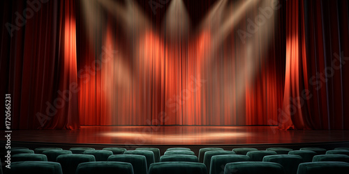 Empty Stage with Red Curtains