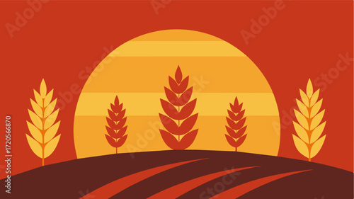 A sunset over a field of wheat symbolizing the gradual decline and deterioration of cognitive abilities.. Vector illustration