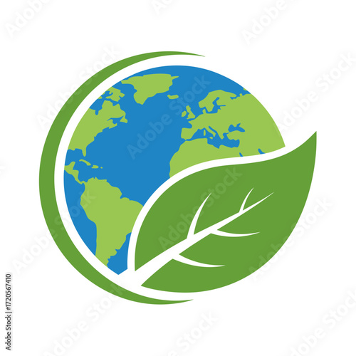 Earth globe with green leaf concept for ecology and environment friendly vector illustration